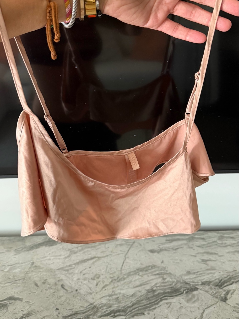 SKIMS Blush Pink Satin Crop Cami